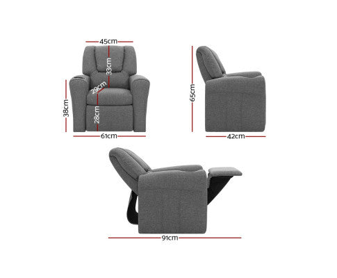 AMARIS  KIDS SINGLE LINEN FABRIC RECLINER CHAIR (KID-RECLINER-GY) - GREY