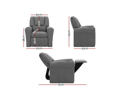 AMARIS  KIDS SINGLE LINEN FABRIC RECLINER CHAIR (KID-RECLINER-GY) - GREY