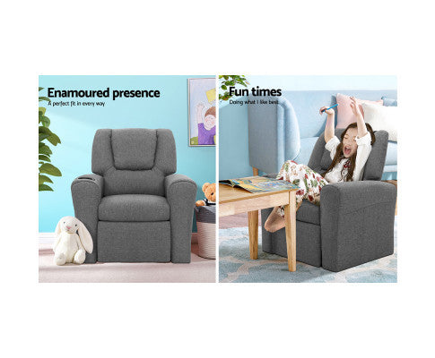 AMARIS  KIDS SINGLE LINEN FABRIC RECLINER CHAIR (KID-RECLINER-GY) - GREY