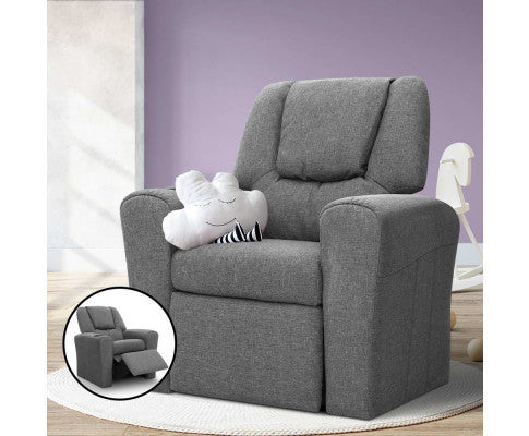 AMARIS  KIDS SINGLE LINEN FABRIC RECLINER CHAIR (KID-RECLINER-GY) - GREY