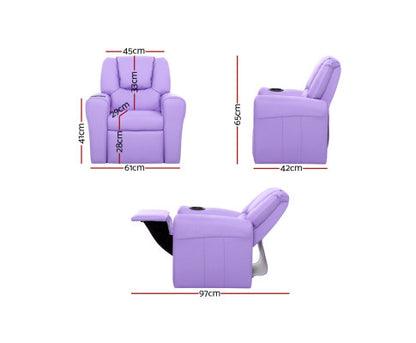 AMARIS  KIDS SINGLE LEATHERETTE RECLINER CHAIR (KID-RECLINER-PUR) - PURPLE