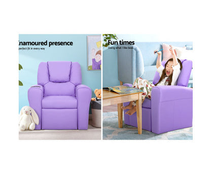 AMARIS  KIDS SINGLE LEATHERETTE RECLINER CHAIR (KID-RECLINER-PUR) - PURPLE