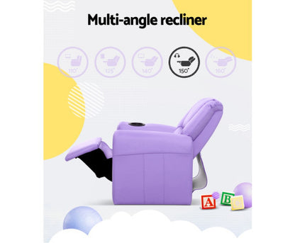 AMARIS  KIDS SINGLE LEATHERETTE RECLINER CHAIR (KID-RECLINER-PUR) - PURPLE