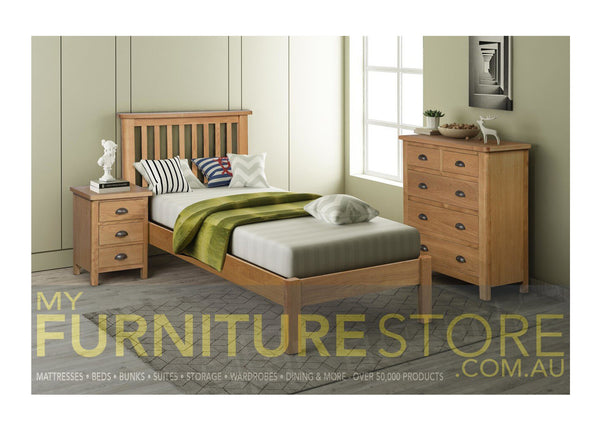 EMINENCE SINGLE 3 PIECE TALLBOY OAK BEDROOM SUITE -(18-1-15) - RUSTIC OAK