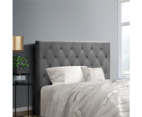 King Single Celcius Linen Fabric Headboard Bedhead - Bedhead Height 1200(H) - Grey