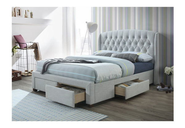 DOUBLE CALGARY FABRIC BED FRAME - STONE OR DARK GREY