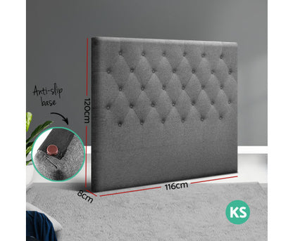 KING SINGLE CELCIUS LINEN FABRIC HEADBOARD BEDHEAD - BEDHEAD HEIGHT 1200(H) - GREY