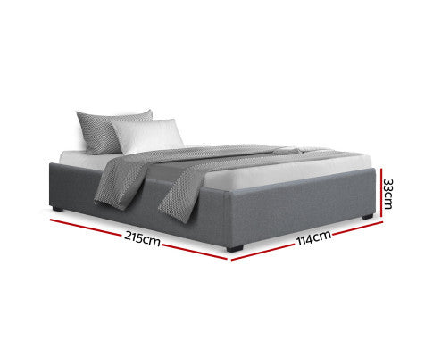 KING SINGLE ARMANI FABRIC BED WITH GAS LIFT - GREY