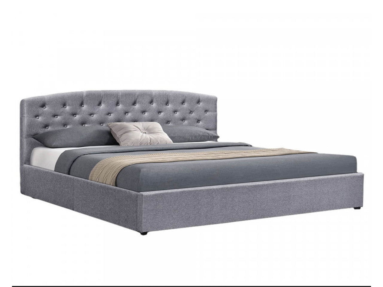 KING DIONYSUS FABRIC GAS LIFT STORAGE BED WITH HEADBOARD - DARK GREY