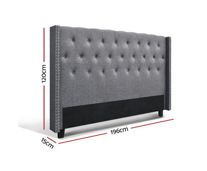 KING AUREL LINEN FABRIC HEADBOARD BEDHEAD - GREY