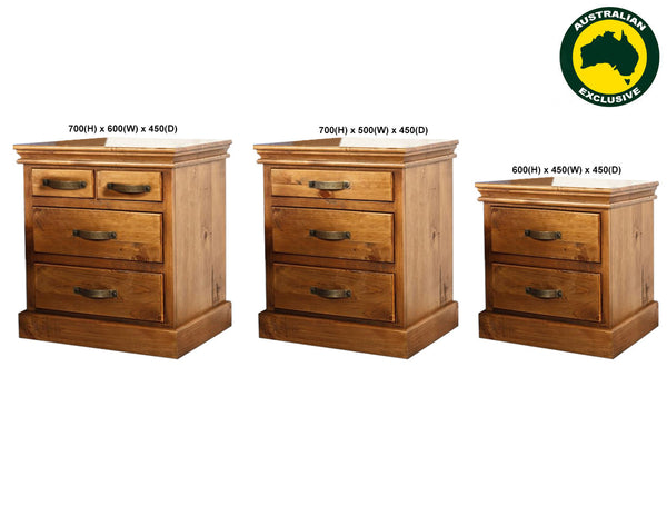 KIPLING (AUSSIE MADE) BEDSIDE TABLE COLLECTION - ASSORTED STAINED COLOURS - STARTING FROM $449