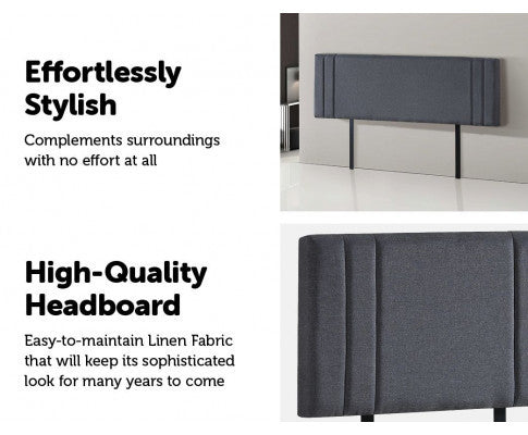 KING ANDORRA LINEN FABRIC HEADBOARD BEDHEAD - GREY