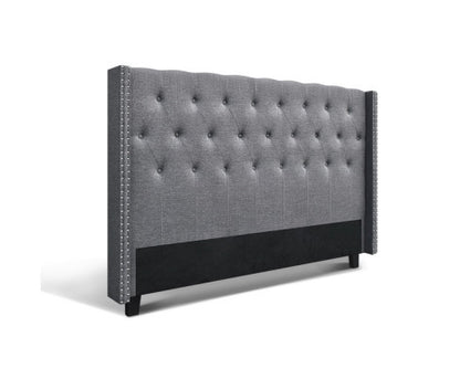 KING AUREL LINEN FABRIC HEADBOARD BEDHEAD - GREY