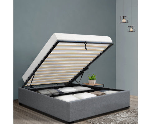 King Single Armani Fabric Bed With Gas Lift - Grey