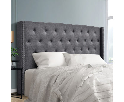 KING AUREL LINEN FABRIC HEADBOARD BEDHEAD - GREY