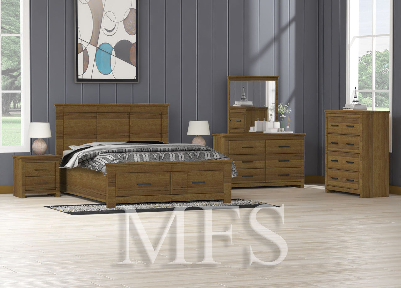 Double Or Queen Karancho (CUSTOM MADE) 5 Piece (DRESSER) Bedroom Suite - Assorted Stained Colours