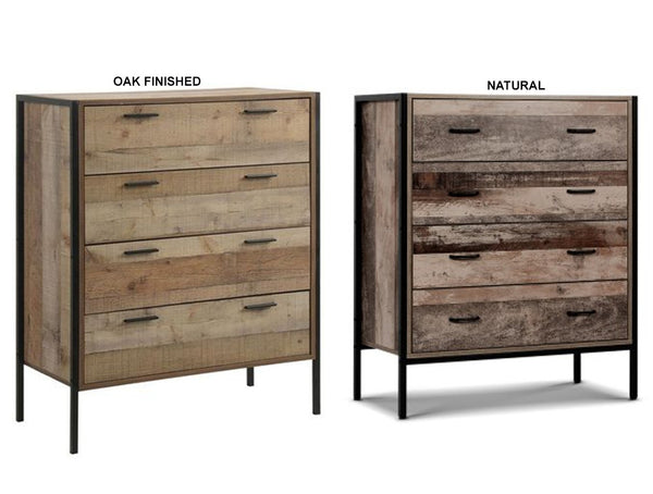 KELLAN/KAYN 4 DRAWER TALLBOY - 1000(H) x 840(W) - OAK FINISHED OR NATURAL