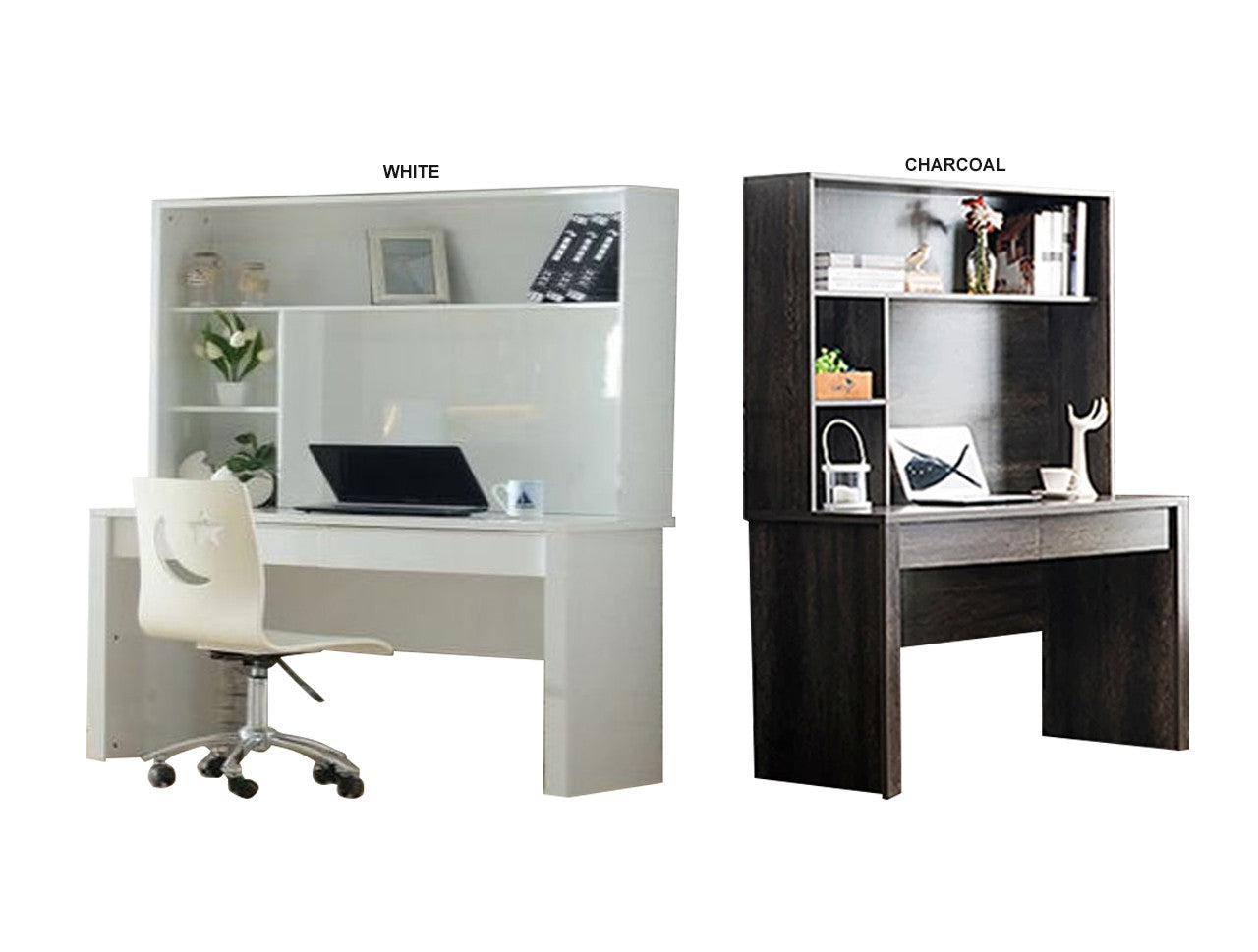 Keswick 2 Drawer Study Desk With Hutch (LS 151 DESK) - High Gloss White Or Charcoal