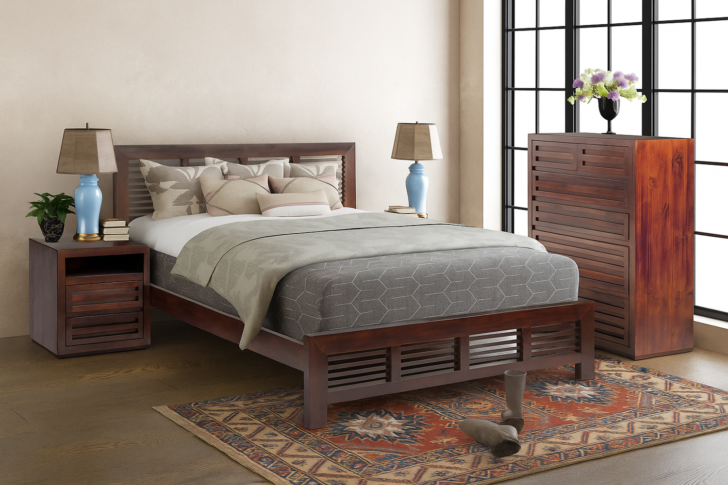 Manly (AUSSIE MADE) King 3 Piece (BEDSIDE) Bedroom Suite - Baltic (#215) , Walnut (#219) Or Greywash (#501)