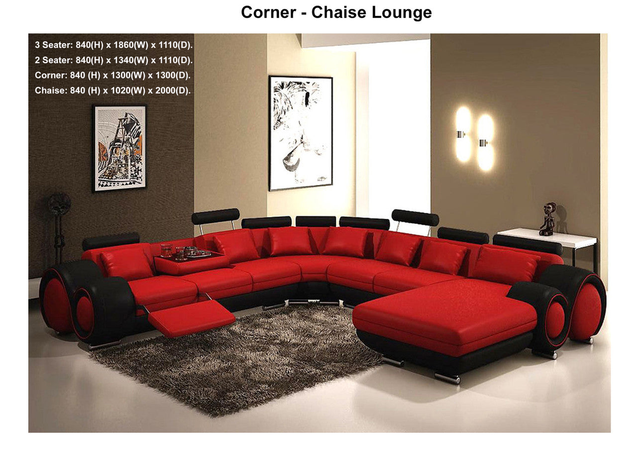 KINGSTONS CORNER CHAISE LOUNGE SUITE COLLECTION - 100% LEATHER / LEATHERETTE COMBINATION - ASSORTED COLOURS - STARTING FROM $3499
