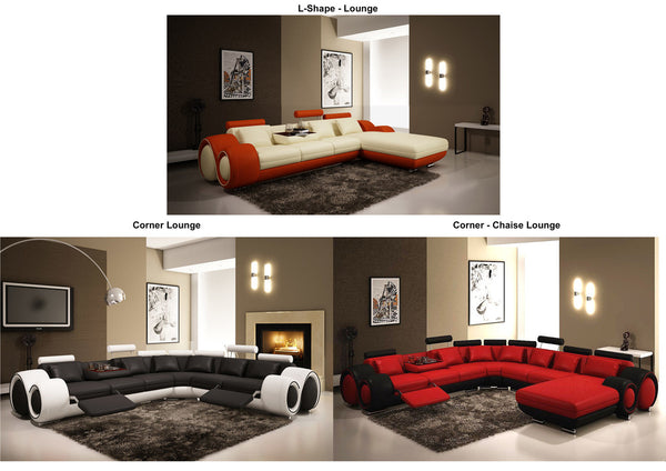 KINGSTONS CORNER CHAISE LOUNGE SUITE COLLECTION - 100% LEATHER / LEATHERETTE COMBINATION - ASSORTED COLOURS - STARTING FROM $3499