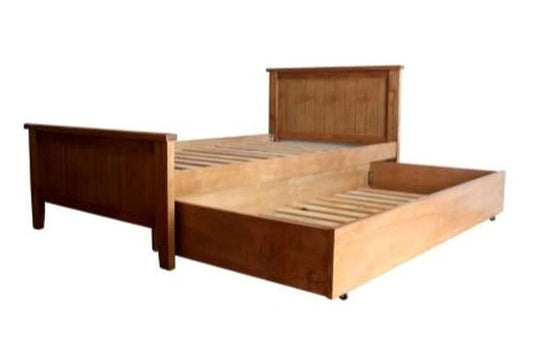 King Single Lancaster Solid Timber Panel Bed With Single Trundle Bed - (MODEL:12-5-15) - As Pictured