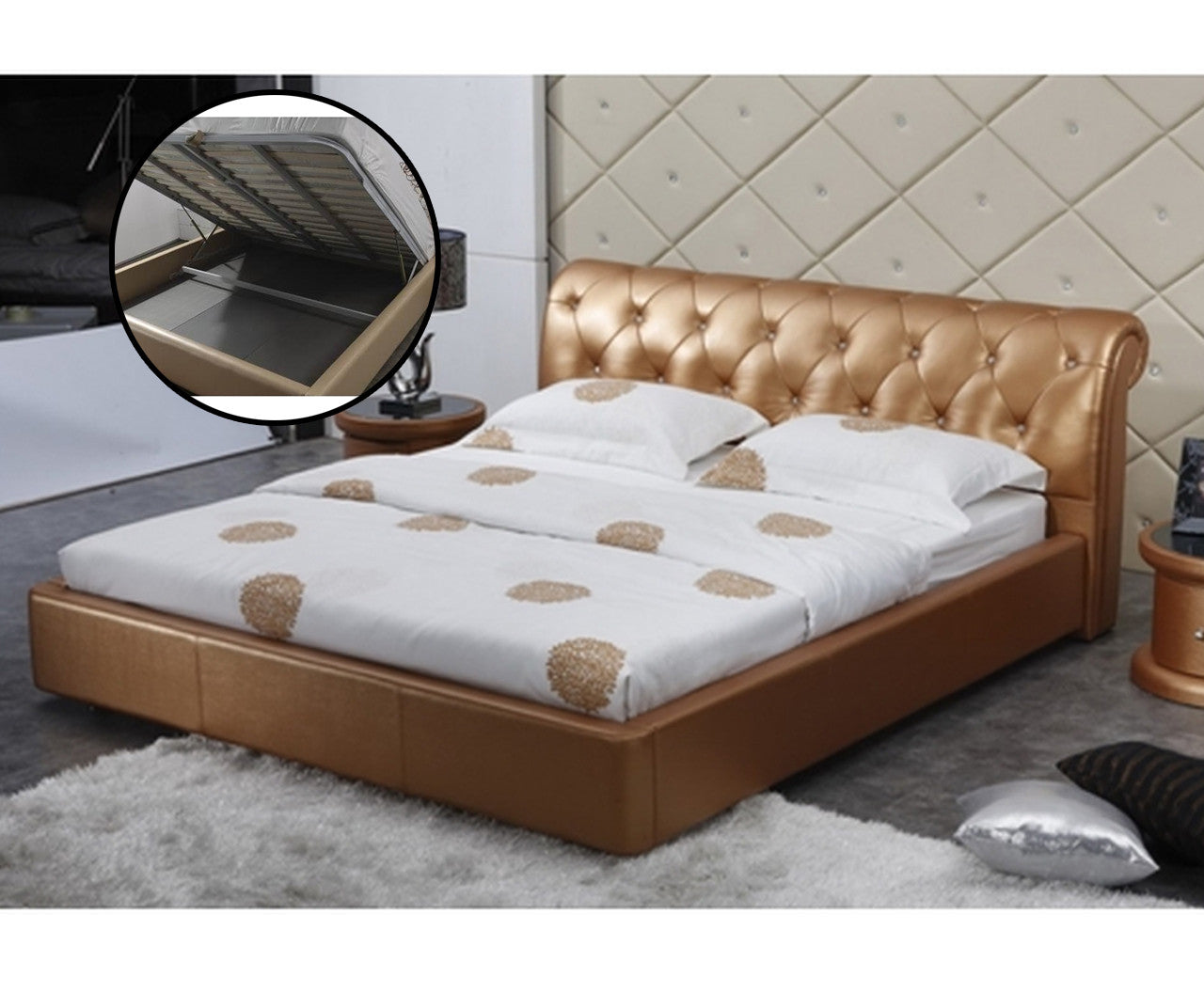 Queen Lanslebourg Leatherette Bed (A9026) With Gas Lift Underbed Storage - Assorted Colours