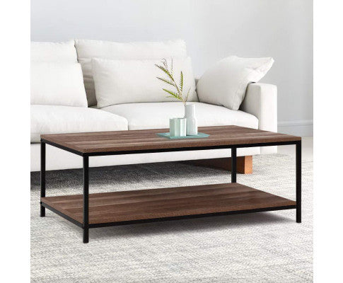 Crescent Wooden Coffee Table - Dark Wood & Black