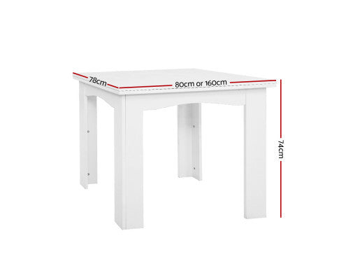 MELANIC EXTENDABLE DINING TABLE - 760(H) x 800/1600(W) x 800(D) -  WHITE