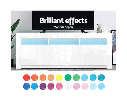 HAMILTON TV CABINET ENTERTAINMENT UNIT WITH RGB LED - 600(H) x 1600(W) x 350(D) - HIGH GLOSS WHITE