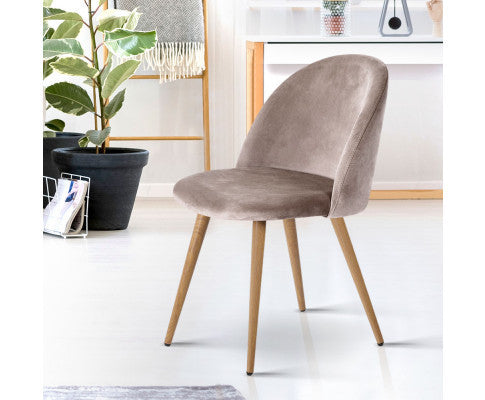 Camryn (SET OF 2) Velvet Fabric Dining Chair - Light Grey