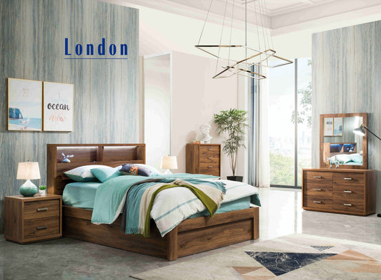 Chania King 5 Piece (DRESSER) With 3 Drawer Or Side Gas Lift Or Front Gas Lift Bedroom Suite- Rustic Walnut