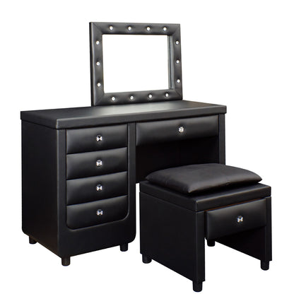 LUTHER LEATHERETTE BUTTONED OR DIAMONTE DRESSING TABLE WITH MIRROR AND STOOL (MODEL: B104#) - ASSORTED COLORS