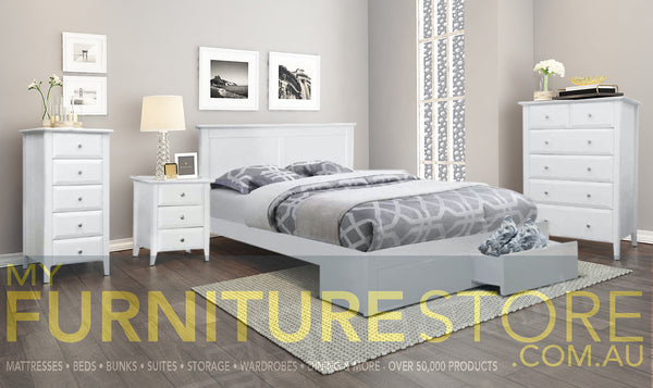 MAGNIFICENT DOUBLE OR QUEEN 4 PIECE (TALLBOY) SUITE - BRIGHT SATIN WHITE
