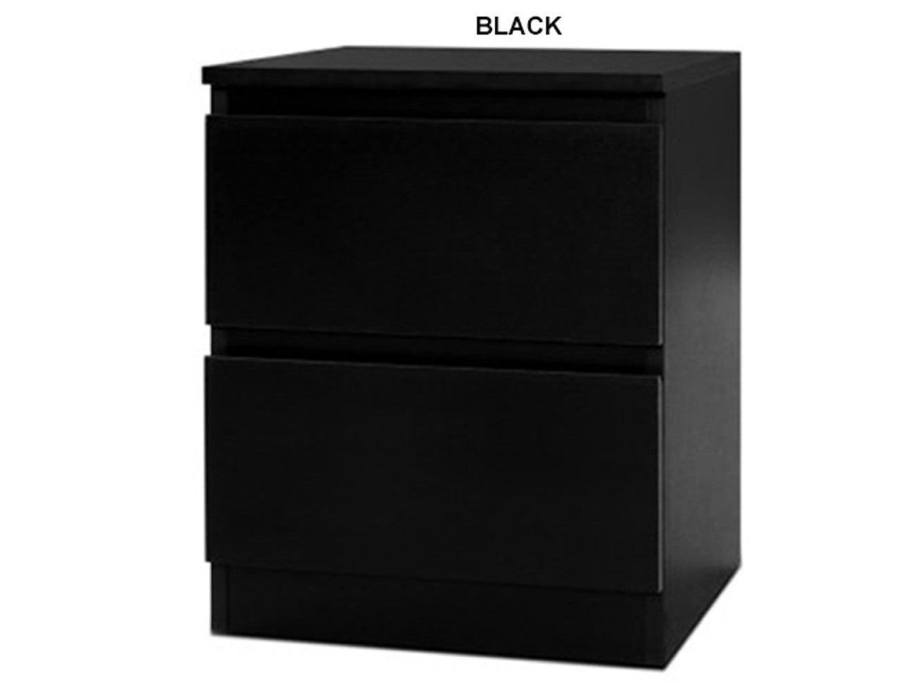 LARRY 2 DRAWER BEDSIDE TABLE - 500(H) x 400(W) x 395(D) - ASSORTED COLOURS