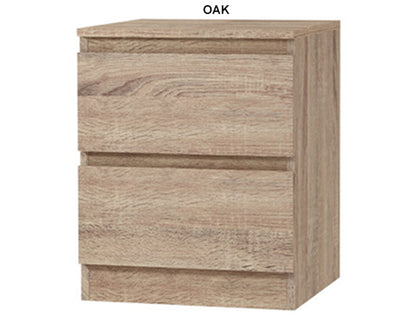 LARRY 2 DRAWER BEDSIDE TABLE - 500(H) x 400(W) x 395(D) - ASSORTED COLOURS