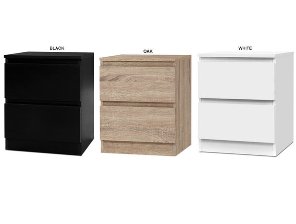 LARRY 2 DRAWER BEDSIDE TABLE - 500(H) x 400(W) x 395(D) - ASSORTED COLOURS