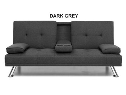 LENNY 3 SEATER FABRIC CLICK CLACK SOFA BED WITH CUP HOLDER  - ASSORTED COLOURS