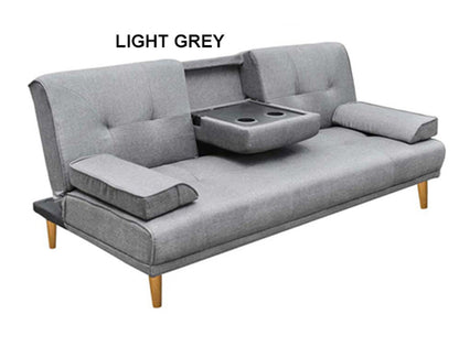 LENNY 3 SEATER FABRIC CLICK CLACK SOFA BED WITH CUP HOLDER  - ASSORTED COLOURS