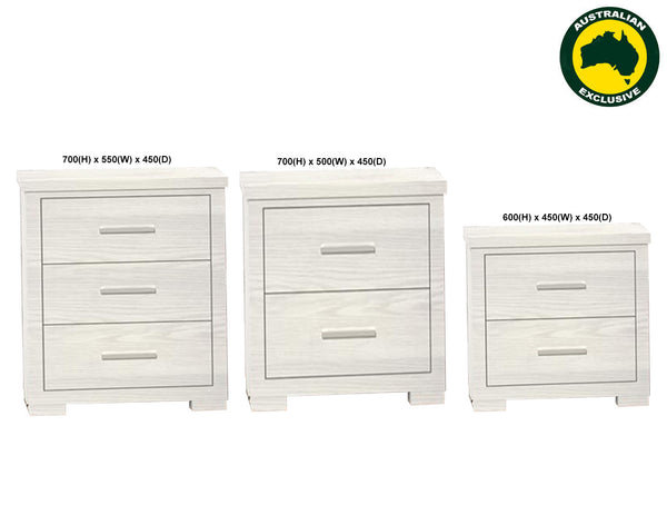 LONDON / RUSTICED (AUSSIE MADE) BEDSIDE TABLE COLLECTION - ASSORTED STAINED COLOURS - STARTING FROM $399