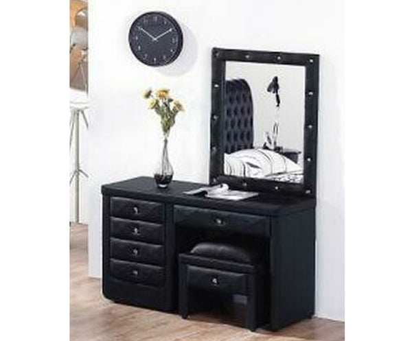 LUTHER LEATHERETTE BUTTONED OR DIAMONTE DRESSING TABLE WITH MIRROR AND STOOL (MODEL: B104#) - ASSORTED COLORS
