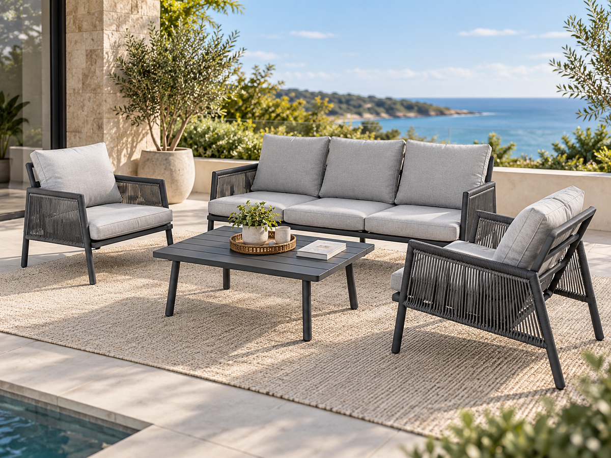 Luxo 4-Piece Outdoor Lounge Setting – Grey Aluminium Frame