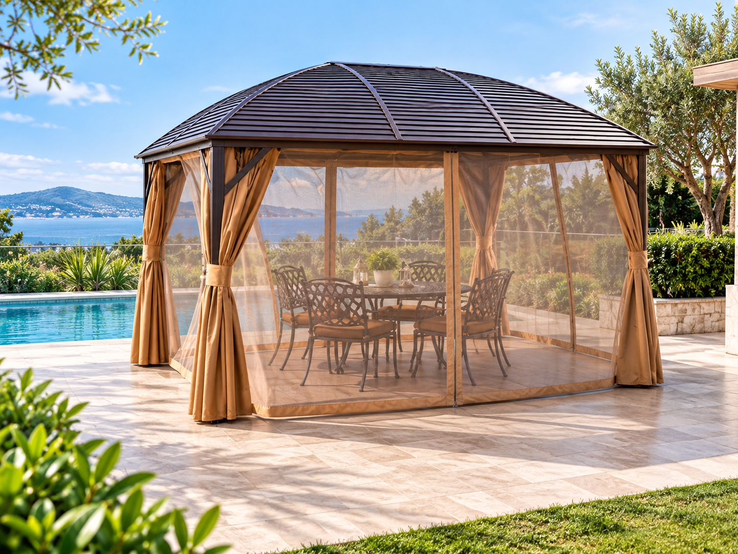 3x4M Luxury Aluminium Outdoor Gazebo with Mosquito Net – Modern Patio & Garden Pavilion