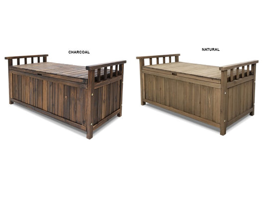 MANDERSON SOLID PINE OUTDOOR / INDOOR STORAGE BENCH / BOX - CHARCOAL OR NATURAL