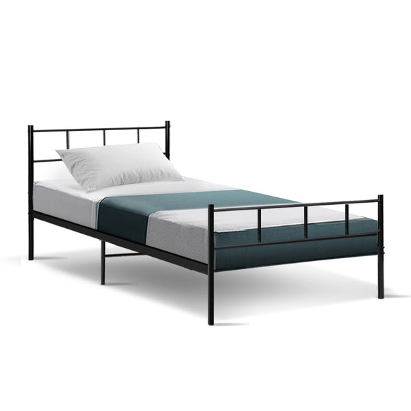 KING SINGLE HALIBURTON METAL BED - BLACK