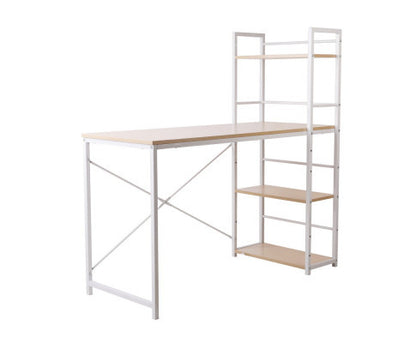 METANG OFFICE DESK WITH 4-TIER DISPLAY SHELF - WHITE / OAK