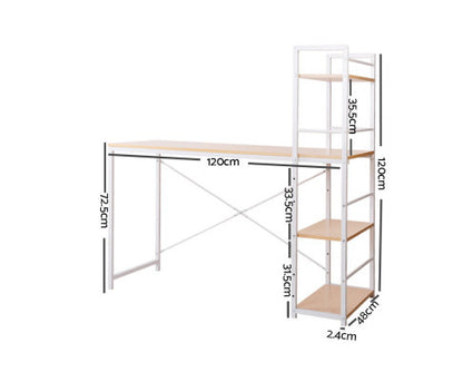 METANG OFFICE DESK WITH 4-TIER DISPLAY SHELF - WHITE / OAK
