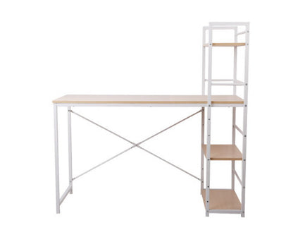 METANG OFFICE DESK WITH 4-TIER DISPLAY SHELF - WHITE / OAK