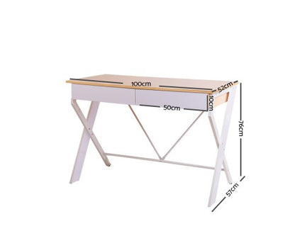 METANG OFFICE DESK WITH 2 DRAWERS - WHITE & OAK