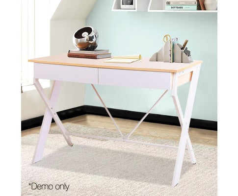 Metang Office Desk With 2 Drawers - White & Oak